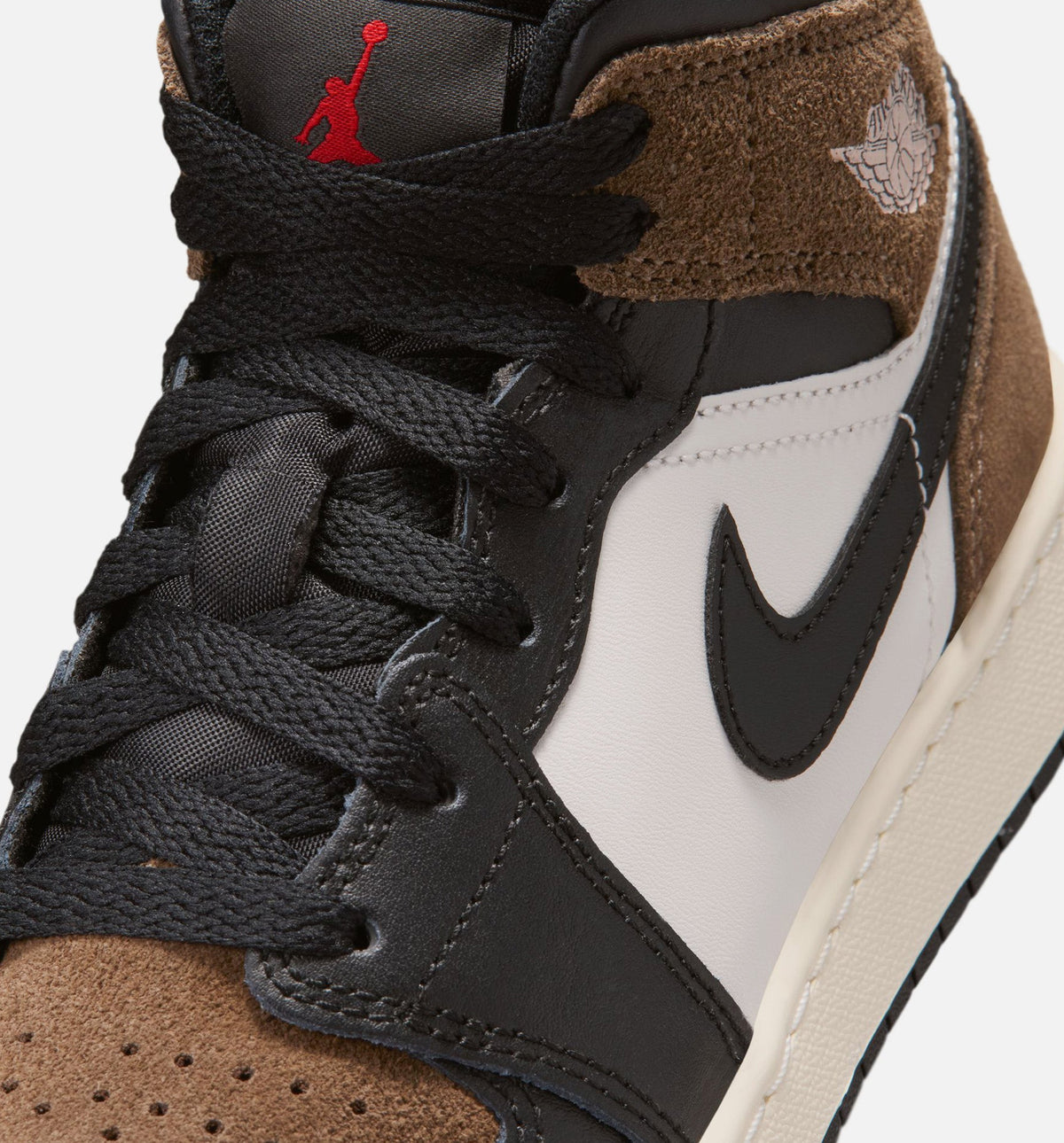Air Jordan 1 Mid Grade School Sneakers - Black / Phantom / Palomino / University Red